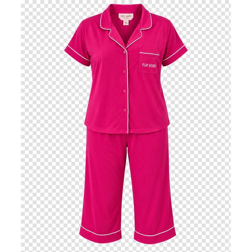Kate Spade Pink Dream a Little Dream Pajama Set Short Sleeve Capris Cotton XL‎